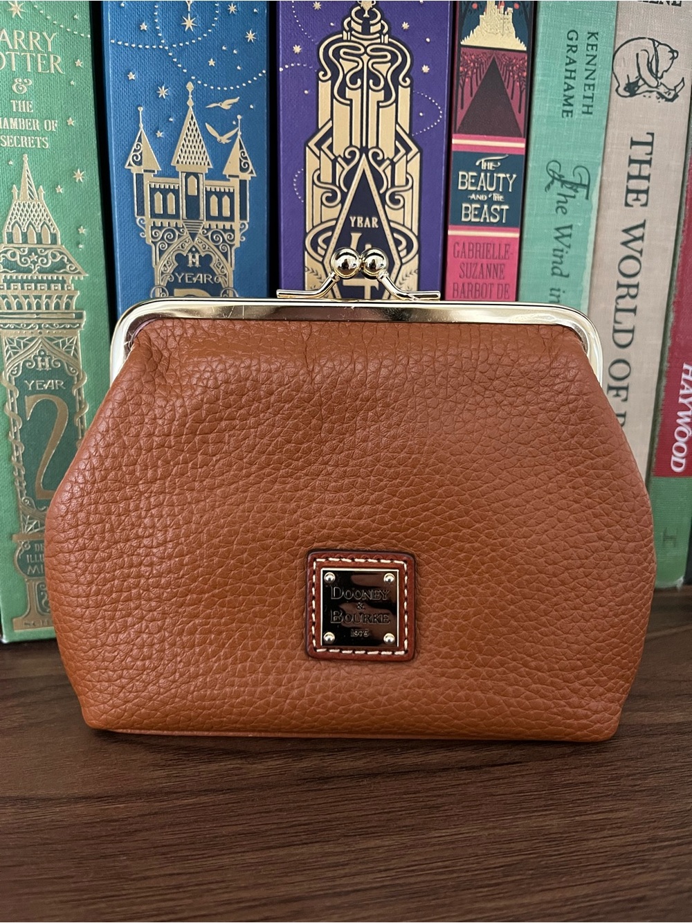 Dooney & Bourke Brown Pebble Leather Kiss-Lock Pouch